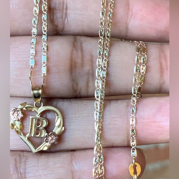 10k Gold B Initial with Valentino Chain